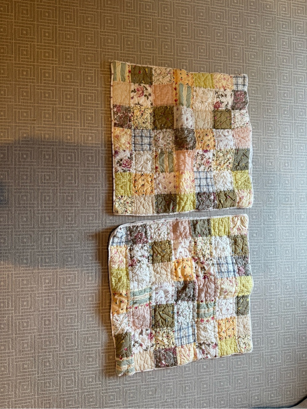 Pottery Barn Patchwork Quilted Euro Shams in Pastel Floral Mix